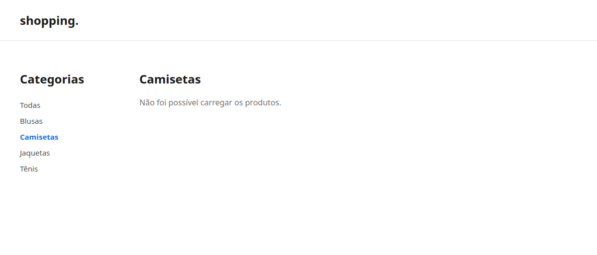 Erro ao carregar os produtos